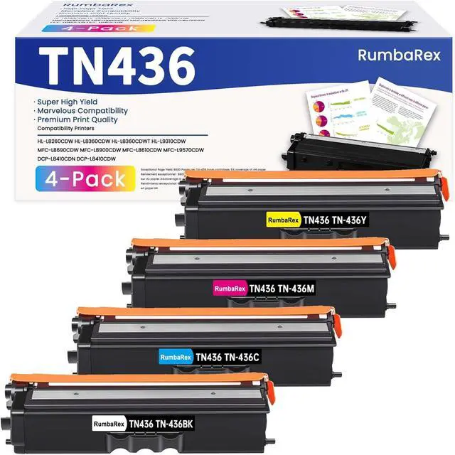 Main image of TN436 Toner Cartridges Set 4-Pack Super High Yield TN436BK TN436C TN436Y TN436M Toner Replacement for Brother TN-436 Toner Cartridge for HL-L8360CDW HL-L8260CDW MFC-L8900CDW MFC-L8690CDW Printer Ink