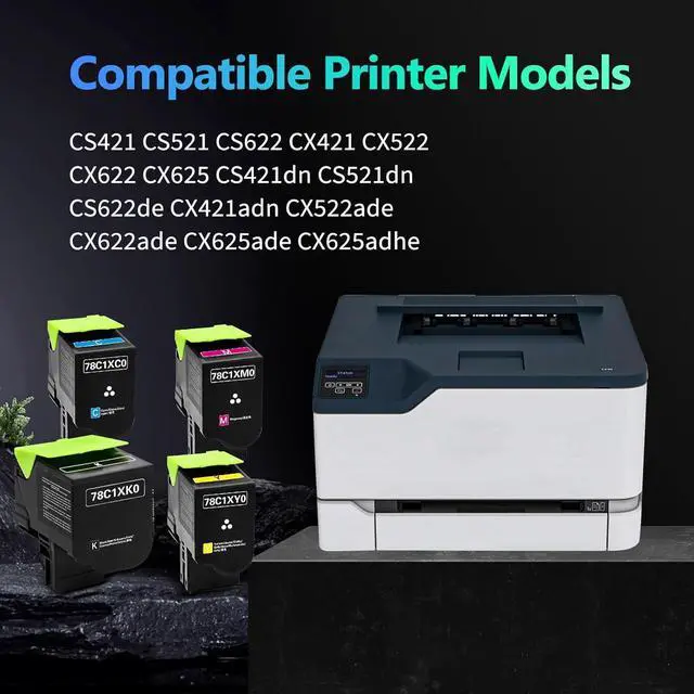 Alt view image 2 of 6 - 78C1X CS421 Toner Cartridge Extra High YieldBK: 8500 Color: 5000 Compatible for Lexmark CS421 CS521 CS622 CX522 CX421 CX622 CX625 Printer with 78C1XK0 78C1XC0 78C1XM0 78C1XY04 Pack 78C1X Toner