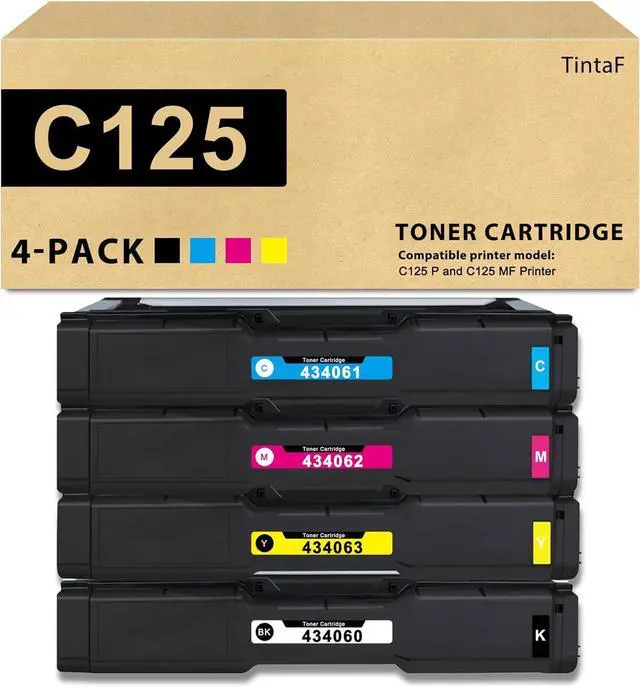Main image of C125 P & C125 MF Toner Cartridge 2300 Pages C125 Cartridge Replacement for Ricoh C125 434060 434061 434062 434063 Toner Cartridge for C125 P and C125 MF Printer Ink 4-Pack (Black/Cyan/Magenta/Yellow)