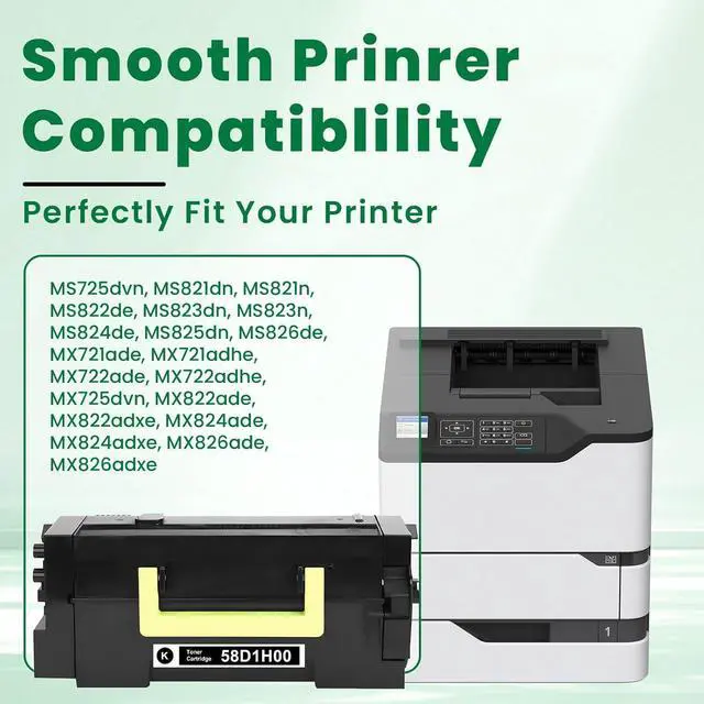 Alt view image 2 of 7 - 58D1H00 Toner Cartridge Black High Yield Replacement for Lexmark 58D1H00 Toner Cartridge for MS725 MS821 MS822 MS823 MS824 MS825 MS826 MX721 MX722 MX725 MX822 MX824 MX826 Laser Printer [15,000 Pages]