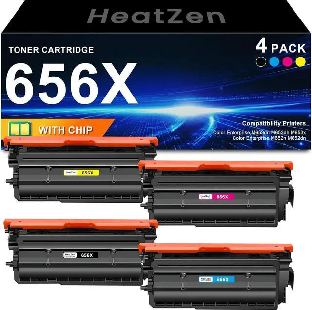 Main image of 656X Toner Cartridges Bundle (4-Items, BK/C/M/Y) CF460X CF461X CF462X CF463X High Yield Replacement for HP 656X Toner Cartridge for Color Enterprise M653dn M653dh M652dn M653x M652n Printer Ink