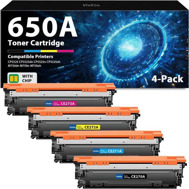 Main image of 650A Toner Cartridge (with Standard Chip) CE270A CE271A CE272A CE273A Replacement for HP 650A Toner Cartridge for Color Laser Enterprise CP5525 CP5525dn CP5525n M750dn M750n Printer, 4 Pack 650A Toner