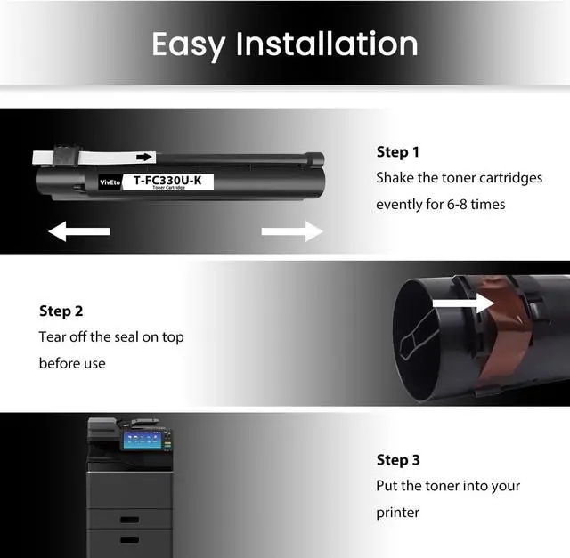 Alt view image 4 of 7 - FC330U T-FC330U Toner Cartridges Replacement for Toshiba TFC330 T-FC330U-K T-FC330U-C T-FC330U-M T-FC330U-Y Work with E-Studio 330AC 400AC Printers Black Cyan Magenta Yellow, 4 Pack FC330U Cartridges