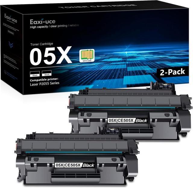 Main image of 05X Black High Yield Toner Cartridge 2 Pack CE505XD with Chip, 05X CE505X Toner Replacement for HP 05X Toner Cartridge 05A CE505A Toner Compatible with Laser P2055, P2055d, P2055dn, P2055x Printer