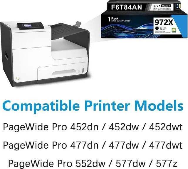 Alt view image 2 of 7 - 972X High Yield Black PageWide Cartridge F6T84AN Compatible Replacement for HP972X Black Ink Cartridge 972A Works with PageWide Pro 452dn 452dw 452dwt 477dn 477dw 477dwt 552dw 577dw 577z Printer Ink