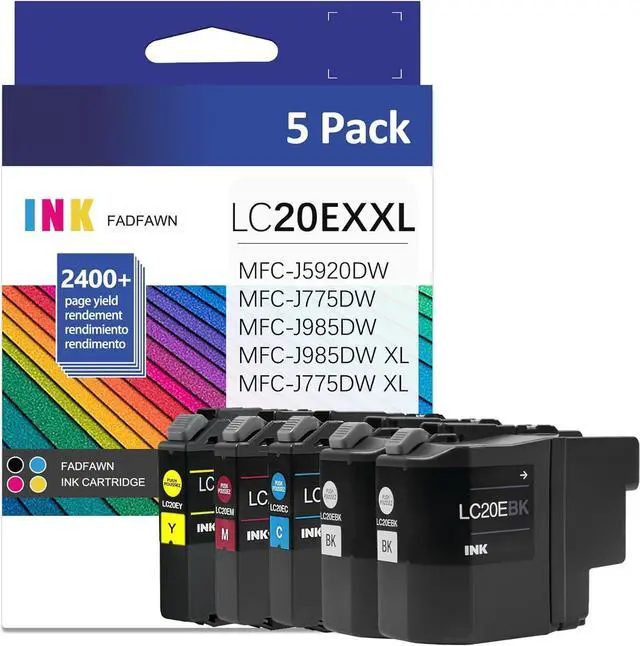 Main image of LC20E Super High Yield Ink Cartridge Set Replacement for Brother LC20EBK LC20EC LC20EM LC20EY LC20E XXL Ink Cartridges MFC-J5920DW MFC-J985DW MFC-J775DW MFC-J985DWXL Printer (2BK/C/M/Y, 5 Pack)