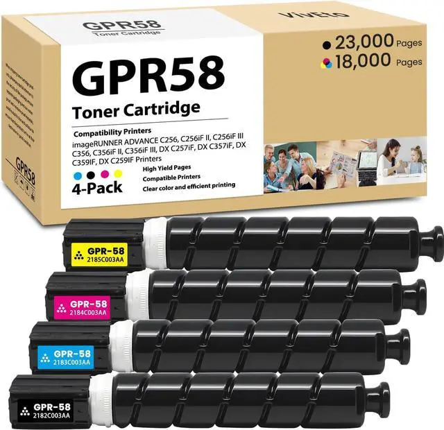 Main image of GPR-58 Toner Cartridge (with Standard Chip) Replacement for Canon GPR-58 Toner Cartridge 2182C003AA 2183C003AA 2184C003AA 2185C003AA for ImageRunner Advance C356 C256 C356iF C256iF Printers, 4 Pack