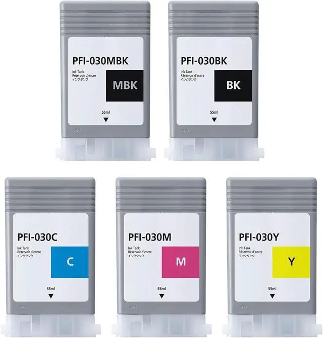 Alt view image 2 of 7 - PFI-030 Pigment Ink Tank Kit 55-ml 5-Pack PFI030 PFI-030MBK PFI-030BK PFI-030C PFI-030M PFI-030Y Ink Replacement for Canon PFI-030 Ink Cartridge for ImagePrograf TA-20 TA-30 TM-240 TM-340 Printer Ink