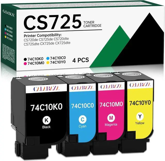 Main image of CS720 CS725 CX725 Toner Cartridge 4 Color Compatible Lexmark 74C10 74C10K0 74C10C0 74C10M0 74C10Y0 Toner Cartridge Replacement for CS720de CS725de CS720dte CS725dte CX725de CX725dte Printer (4 Pack)