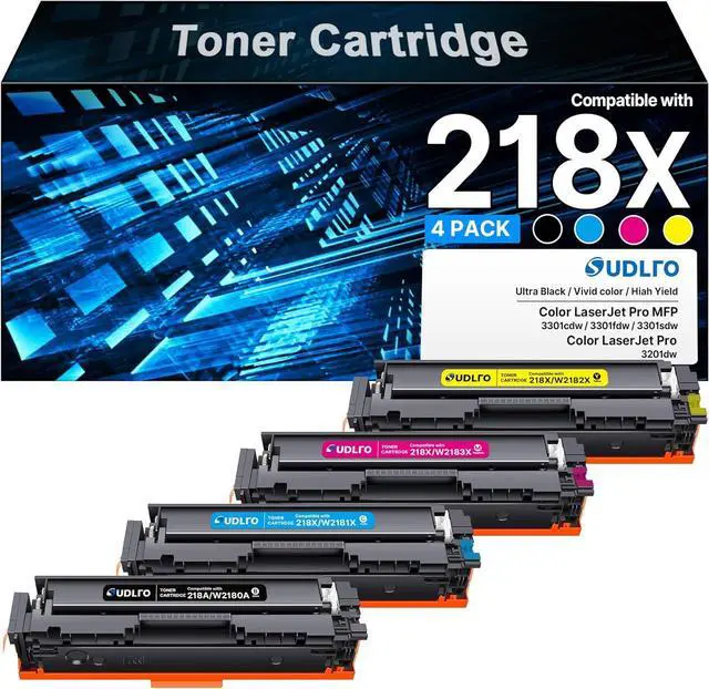 Main image of 218X 218A Toner Cartridges 4 Pack - 3201dw Ink Replacement for HP 218X HP 218 - Work with Color Laser Jet Pro MFP 3301FDW 3301CDW 3201DW Printer | for HP 218X Toner Cartridges 4 Pack W2180X No CHIP
