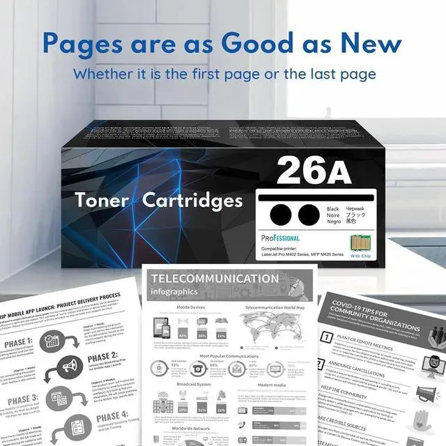 Alt view image 6 of 7 - 26A CF226A Toner Cartridge 2 Pack (with CHIP) (7,200 Pages in Total) Compatible Replacement for HP 26A CF226A 26X CF226X Pro M402dn M402n M402dw Pro MFP M426fdw M426fdn M426dw Series Printer Ink