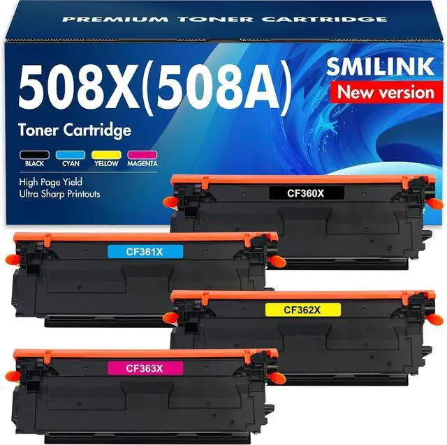 Main image of 508X 508A Toner Cartridge Set: Compatible Replacement for HP 508X 508A Laserjet M553 M552 553 MFP M577 Series Printer New Version CF360X CF361X CF362X CF363X Ink (4-Pack, Black Cyan Magenta Yellow)