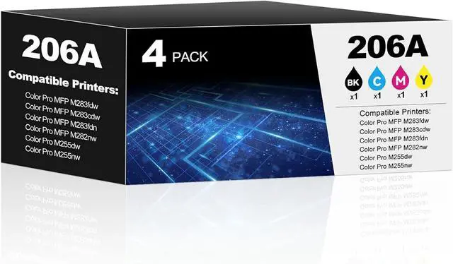 Main image of 206A Toner cartridges 4 Pack Color Laser Jet Pro MFP M283fdw M283cdw Compatible for HP 206A 206X 206 Toner Cartridges for HP206A HP206X Toner for MFP M283fdw M283cdw M255dw M283fdn Toner with Chip