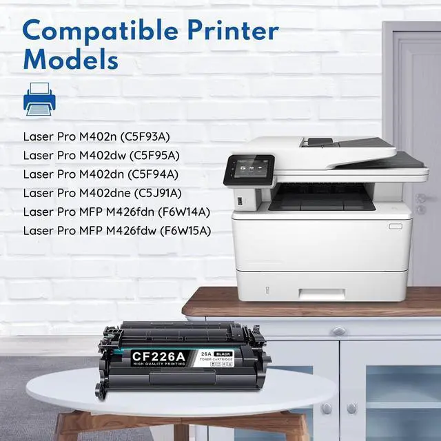 Alt view image 3 of 7 - 26A CF226A Toner Cartridge 2 Pack (with CHIP) (7,200 Pages in Total) Compatible Replacement for HP 26A CF226A 26X CF226X Pro M402dn M402n M402dw Pro MFP M426fdw M426fdn M426dw Series Printer Ink