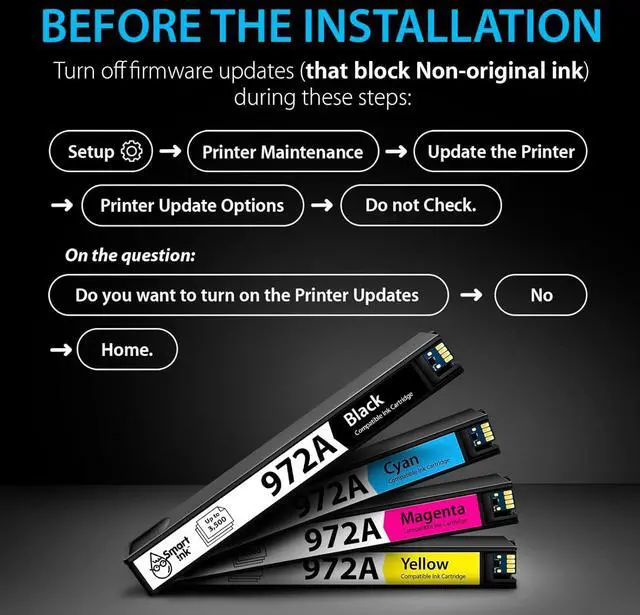 Alt view image 4 of 7 - Smart Ink Compatible Ink Cartridges Replacement for HP 972A 972 A (4 Pack Combo) to use with PageWide Pro 477dw 577dw 452dw 477dn 452dn 577z 552dw 377dw P55250dw Printers (Black & Cyan Magenta Yellow)
