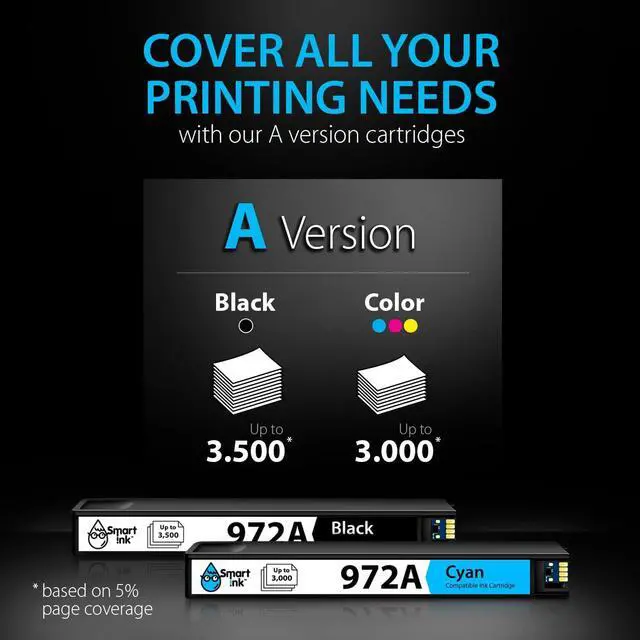 Alt view image 6 of 7 - Smart Ink Compatible Ink Cartridges Replacement for HP 972A 972 A (4 Pack Combo) to use with PageWide Pro 477dw 577dw 452dw 477dn 452dn 577z 552dw 377dw P55250dw Printers (Black & Cyan Magenta Yellow)