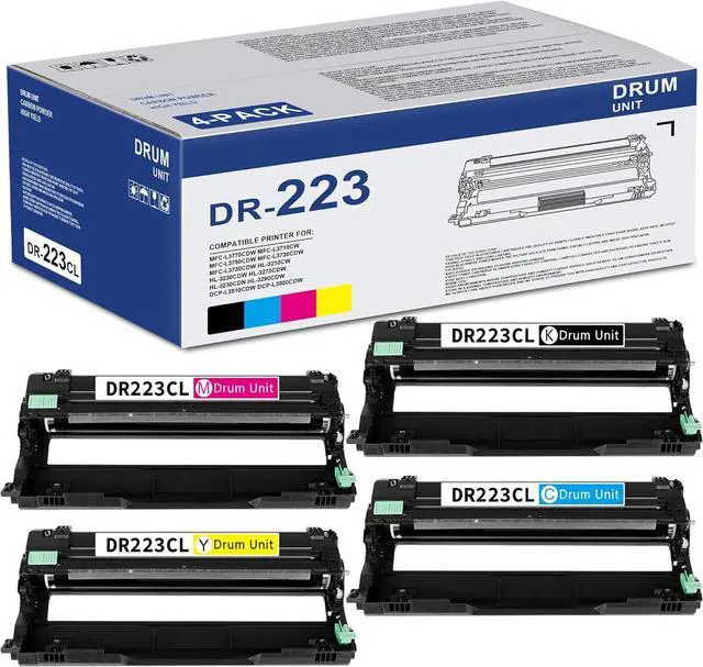 Main image of DR223CL Drum Unit Set 4-Pack (Black, Cyan, Magenta, Yellow) Replacement for Brother DR-223CL Drum Unit MFC-L3770CDW MFC-L3710CW HL-3210CW HL-3230CDW HL-3270CDW HL-3290CDW Printer (Toner not Included)