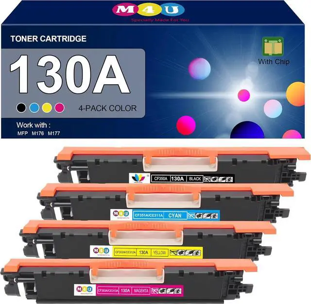 Main image of 130A Toner Cartridge 4 Pack(with Chip) Remanufactured Compatible for 130A Toner Cartridge CF350A CF351A CF352A CF353A for Pro Color MFP M177fw M176n M177 M176 Printer(Black, Cyan, Magenta, Yellow)