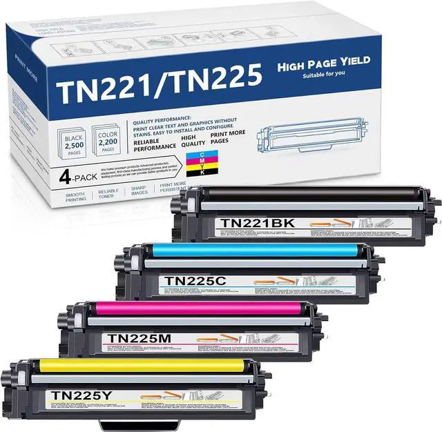 Main image of TN221 TN225 Toner Cartridges High Yield Replacement for Brother TN-225 TN-221 TN221BK Toner MFC-9130CW MFC-9330CDW HL-3170CDW HL-3140CW HL-3180CDW (1 Black, 1 Cyan, 1 Magenta, 1 Yellow, 4 Pack)