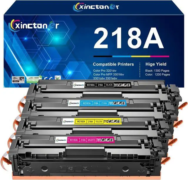 Main image of 218A Toner Cartridges 4 Pack (No Chip) Compatible Replacement for HP 218A 218X Toner for Color Laser Jet Pro MFP 3301fdw 3201dw 3301cdw 3301sdw Printer W2180A W2180X High Yield Ink Set (BK/C/M/Y)