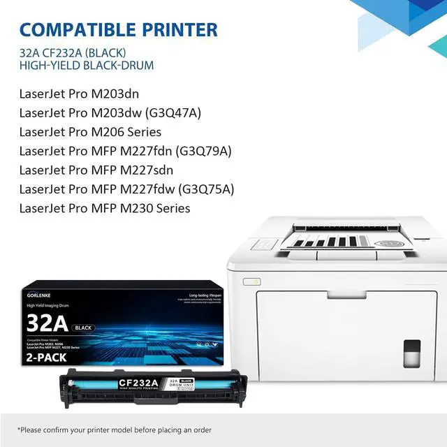 Alt view image 2 of 7 - 32A Laser Imaging Drum 32A CF232A Drum Unit Works with Laser Pro M203dn M203dw M206 MFP M227fdn M227sdn M227fdw M230 Series Printer Replacement for HP 32A Imaging Drum (2-Black, Not Include Toner)