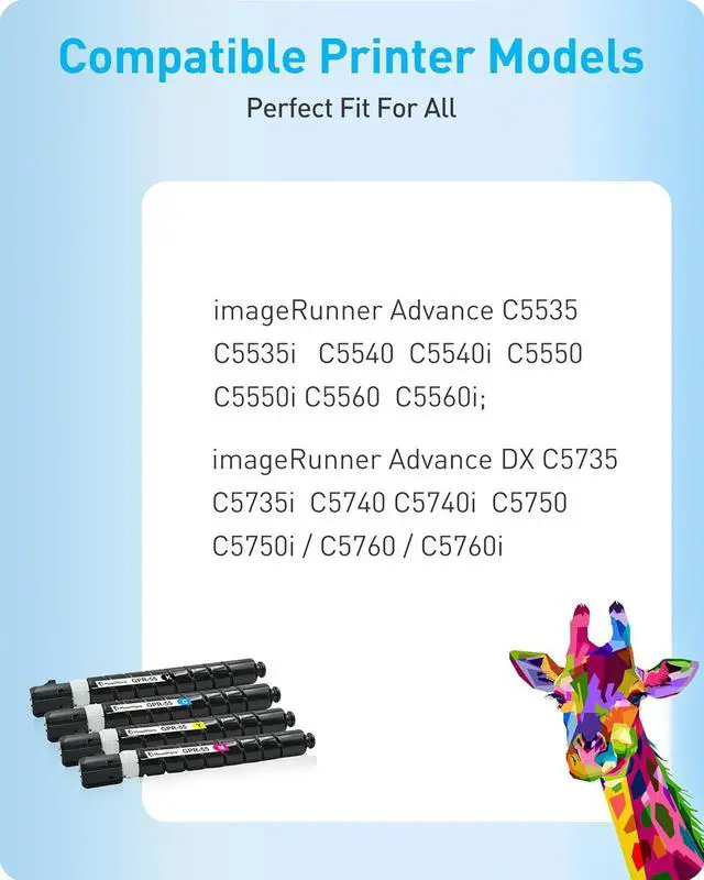 Alt view image 2 of 6 - MasaiMara GPR-55 GPR55 Toner Cartridge for Canon imageRUNNER Advance C5535 C5535i C5540 C5540i C5550 C5550i C5560 C5560i DX C5735i C5740i Printer (0481C003 0482C003 0483C003 0484C003, Color 4 Pack)