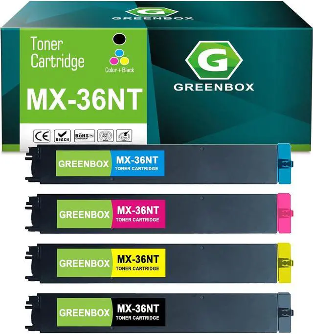 Main image of GREENBOX Compatible MX-36NT 36NTBA 36NTCA 36NTMA 36NTYA Toner Cartridge Replacement for Sharp MX-2610N 2615N 2640N 3110N 3115N 3140N 3610N 3640N 3648N Printer (4-Pack, Black Cyan Magenta Yellow)