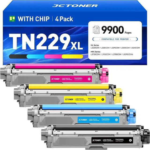 Main image of TN229XL Toner Cartridge Set 4-Pack Replacement for Brother TN-229XL TN229 XL MFC-L3720CDW MFC-L3780CDW HL-L3220CDW HL-L3280CDW HL-L3300CDW HL-L3295CDW L8245CDW MFC-L8395CDW L3765CDW Printer Ink Black