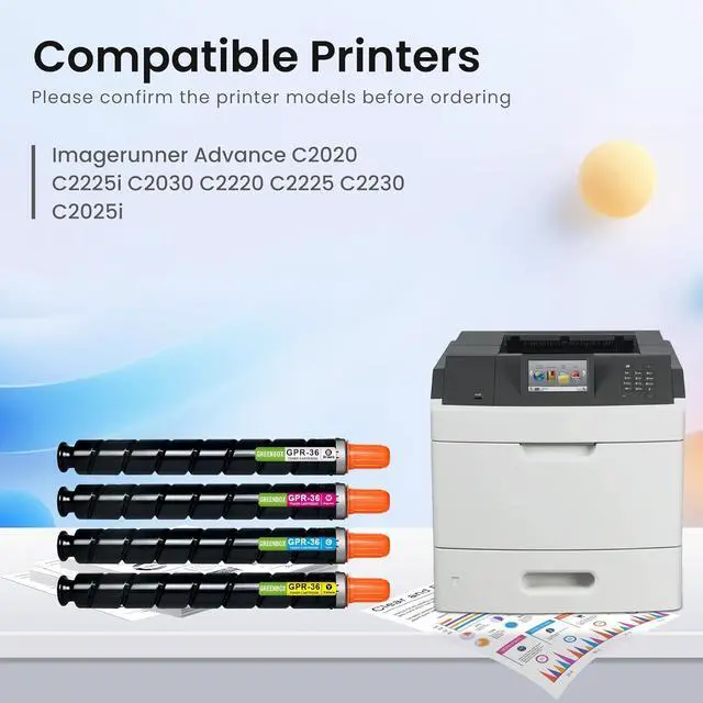 Alt view image 2 of 7 - GREENBOX Remanufactured 3782B003AA 3783B003AA 3784B003AA 3785B003AA Toner Cartridge Replacement for Canon GPR 36 NPG-52 EXV34 for Advance C2020 C2225i C2030 C2220 C2225 C2230 Printer (KCMY, 4-Pack)