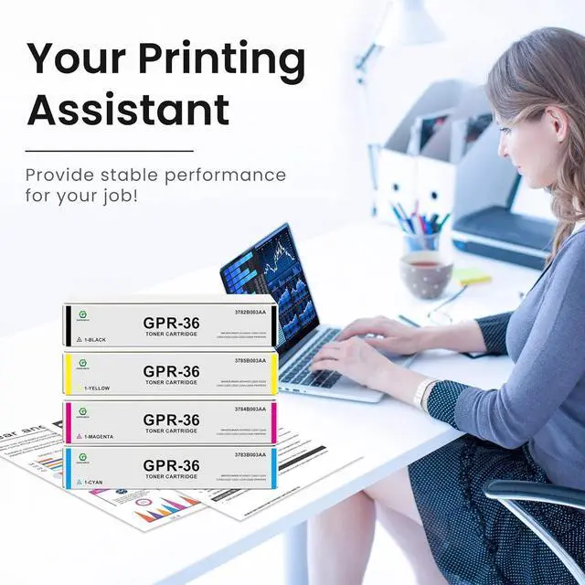 Alt view image 4 of 7 - GREENBOX Remanufactured 3782B003AA 3783B003AA 3784B003AA 3785B003AA Toner Cartridge Replacement for Canon GPR 36 NPG-52 EXV34 for Advance C2020 C2225i C2030 C2220 C2225 C2230 Printer (KCMY, 4-Pack)