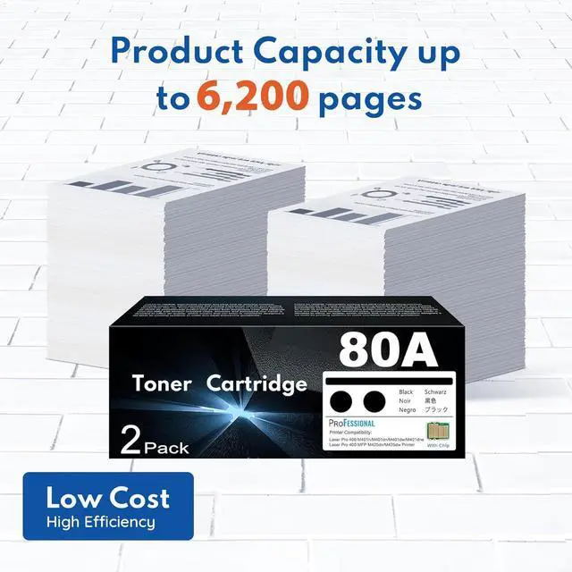 Alt view image 4 of 7 - CF280A 80A Toner Cartridge Black High Yield, Replacement for HP 80A CF280AD1 Works with Laser Pro 400 M401n, M401dn, M401dw, M401dne, M425dw; Laser Pro 400 MFP M425dn Printer Cartridge | CF280A-2PK