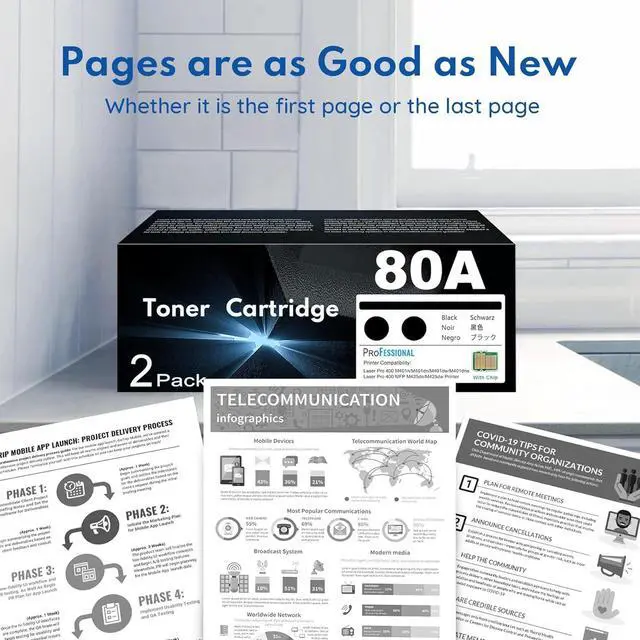Alt view image 6 of 7 - CF280A 80A Toner Cartridge Black High Yield, Replacement for HP 80A CF280AD1 Works with Laser Pro 400 M401n, M401dn, M401dw, M401dne, M425dw; Laser Pro 400 MFP M425dn Printer Cartridge | CF280A-2PK