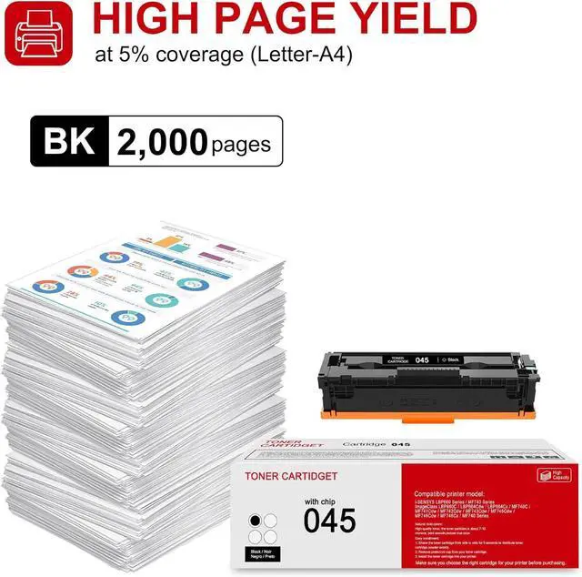 Alt view image 3 of 6 - 1 Pack 045 1242C001 Black Toner Cartridge: Compatible CRG045 Replacement for Canon Color imageCLASS MF631Cn MF632Cdw MF633Cdw MF634Cdw LBP613Cdw LBP610C Series i-SENSYS LBP613Cdw MF635Cx Printer