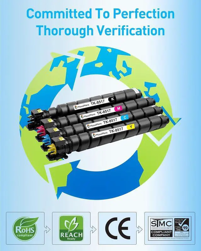 Alt view image 4 of 6 - MasaiMara TK-8517 TK8517 TK-8517K TK-8517C TK-8517Y TK-8517M Compatible Toner Cartridges for Kyocera Copystar CS-5052ci CS-6052ci TASKalfa 5052ci 6052ci Printer (Black Cyan Magenta Yellow, 4-Pack)