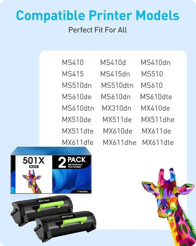 Alt view image 2 of 6 - MasaiMara 50F1X00 501X Toner Cartridge for Lexmark MS410d MS410dn MS415dn MS510dn MS510dtn MS610de MS610dn MS610dte MS610dtn MX310dn MX410de MX510de MX511de MX511dhe MX511dte MX610de MX611de MX611dfe