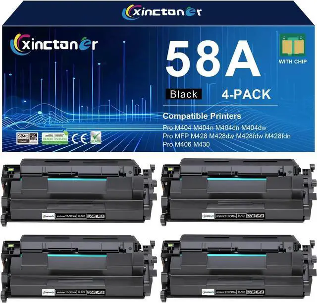 Main image of 58A Toner Cartridge Black CF258A Compatible Replacement for HP 58A CF258A 58X CF258X Toner Work with Laserjet Pro MFP M428fdw M404dn M404n M404dw M428fdn M430f M406dn Printer (4 Black with Chip)