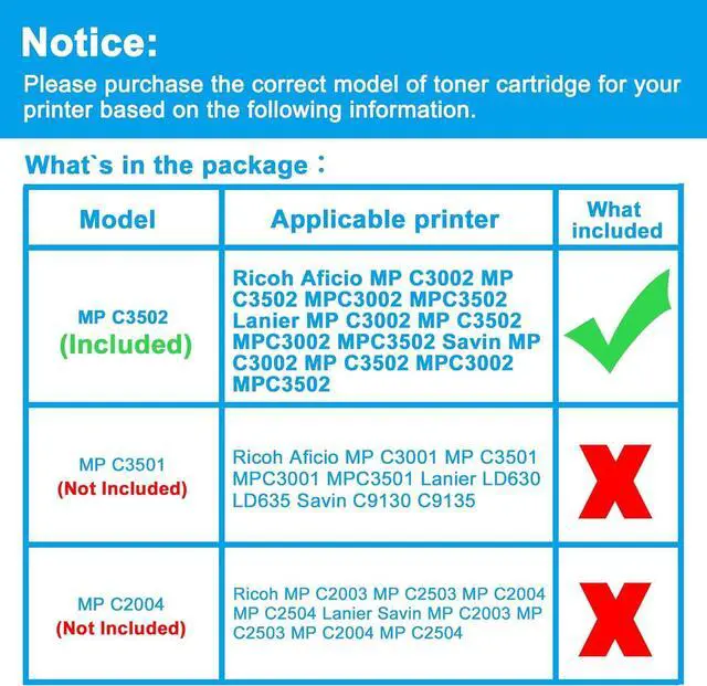Alt view image 2 of 6 - Ennovor LCL Compatible Toner Cartridge Replacement for Ricoh MP C3002 MP C3502 MPC3002 MPC3502-841735 841738 841737 841736 (Black Cyan Magenta Yellow, 4 Pack) Black 28,000 Pages- Color 18,000 Pages