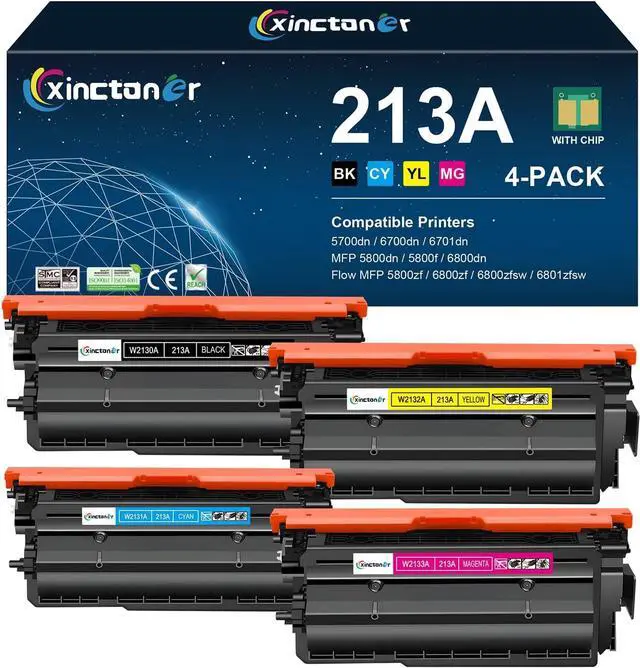 Main image of Ennovor 213A Toner Cartridge 4 Pack (with Chip) Compatible for HP 213A W2130A 213X W2130X Toner for HP Color Laser Jet Enterprise 5700dn 6700 6701dn MFP 5800dn 6800 6801dn Printer Ink Copier Scanner