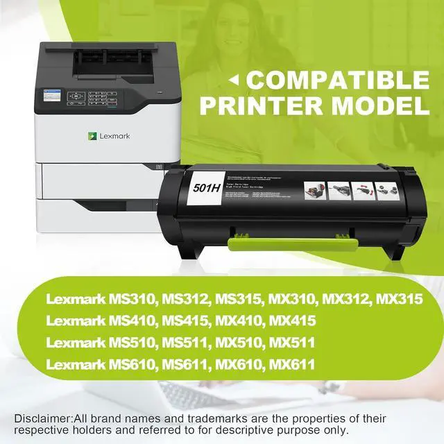 Alt view image 2 of 7 - Ennovor Remanufactured 50F1H00 Lexmark ms312dn Toner Cartridge for Lexmark MX310dn, MS410dn, MS510dn, mx410de MX510de, MX511de, MS610dn, MX610de, MX611de (5,000 Pages)
