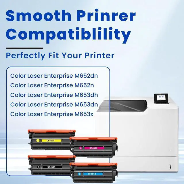 Alt view image 2 of 7 - 656X High Yield Toner Cartridges CF460X CF461X CF462X CF463X Toner Replacement for HP 656X Toner Cartridges for Color Laser Enterprise M652dn M652n M653dh M653dn M653x Printer Ink 4-Pack (BK/C/M/Y)