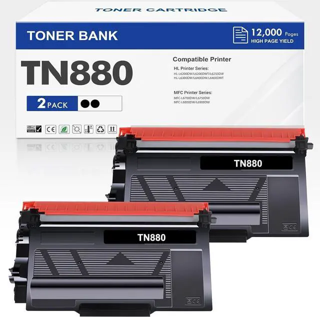 Main image of Ennovor Toner Bank Compatible Toner Cartridge Replacement for TN880 TN 880 for HL-L6200DW MFC-L6700DW MFC-L6800DW HL-L6200DWT HL-L6300DW MFC-L6900DW Super High Yield Printer (Black, 2-Pack)