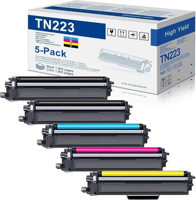 Main image of TN-223 TN227 2BK/C/M/Y Toner Cartridge 5 Pack Replacement for Brother TN223BK, TN223C, TN223M, TN223Y Toner Cartridge MFC-L3770CDW MFC-L3710CW HL-3210CW HL-3230CDW HL-3270CDW HL-3290CDW Printer