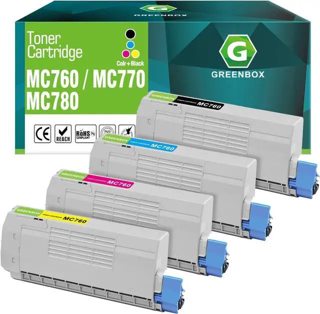Main image of GREENBOX Compatible Toner Cartridge Replacement for OKI MC760 MC770 MC780 45396304 45396301 45396302 45396303 for OKI MC760DN MC760DNF MC760DNFAX MC770DN MC770DNF MC770PLUS MC780DNF MC780FX (4 Pack)