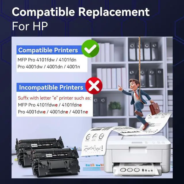 Alt view image 2 of 7 - 148A Toner Cartridge Black with Chip - Compatible Replacement for HP 148A 148X W1480A W1480X for HP Laserjet Pro MFP 4101fdw 4001dn 4001n 4101fdn 4001dw Printer High Yield for Office Work - 2 Pack