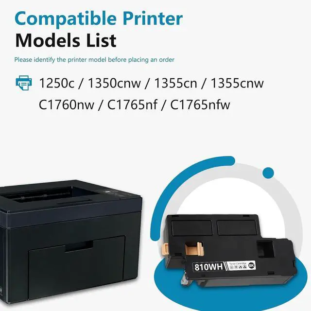 Alt view image 2 of 6 - Ennovor 1250 810WH High Yield Toner Cartridge (1-Pack, Black): Compatible 810WH Toner Cartridge Replacement for Dell 1250c 1350cnw 1355cn 1355cnw C1760nw C1765nf C1765nfw Printer