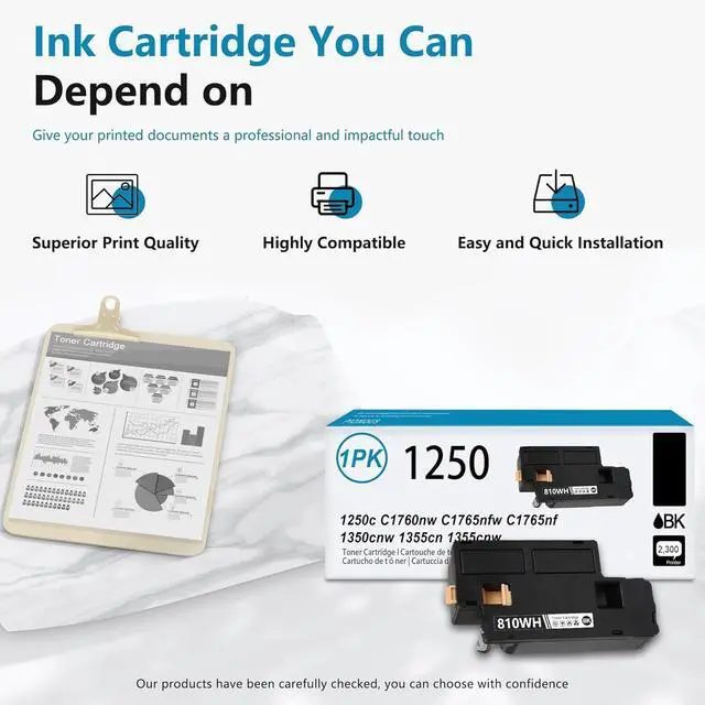 Alt view image 6 of 6 - Ennovor 1250 810WH High Yield Toner Cartridge (1-Pack, Black): Compatible 810WH Toner Cartridge Replacement for Dell 1250c 1350cnw 1355cn 1355cnw C1760nw C1765nf C1765nfw Printer
