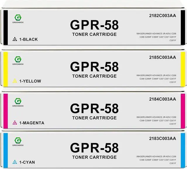 Main image of GREENBOX Remanufactured GPR58 High-Yield Toner Cartridge Replacement for Canon GPR-58 for Advance iR-ADV C256 C256iF C356 C356iF DX C257 C257iF C357 C357iF Printer (23,000 Pages, KCMY, 4-Pack)