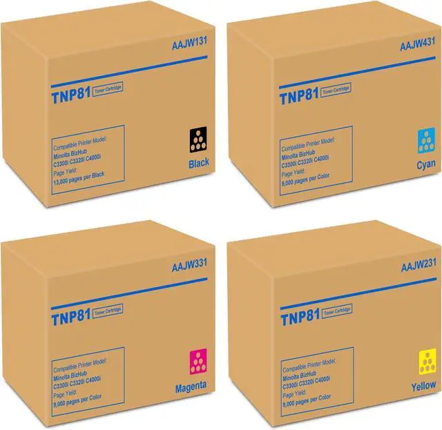 Main image of Ennovor TNP80 TNP81 TNP-80 TNP-81 Black Cyan Yellow Magenta Toner Cartridge Replacement for Konica bizhub AAJW431 AAJW331 AAJW231 AAJW131 Toner for Konica Minolta BizHub C3300i C3320i C4000i Printer