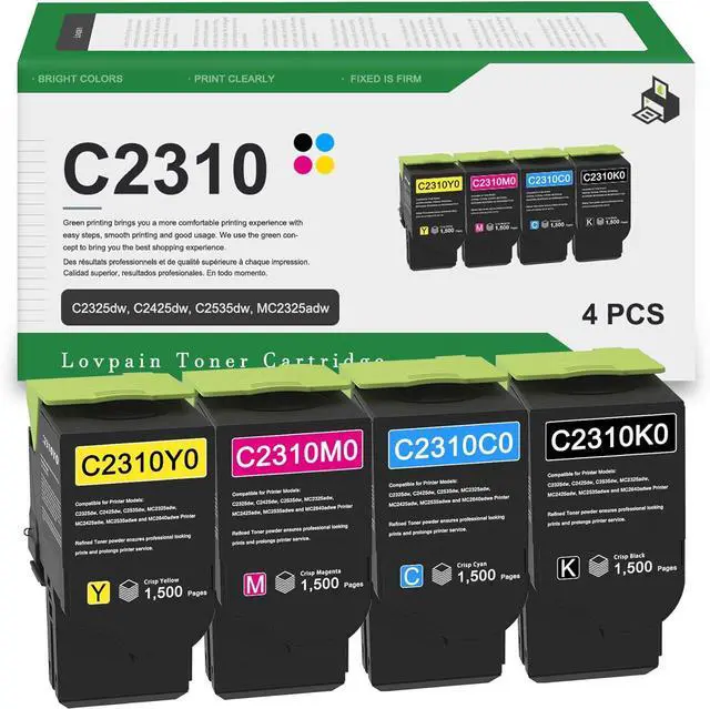 Main image of Ennovor C2310K0 C2310C0 C2310M0 C2310Y0 Toner Cartridge Set (4Pack, BK/C/M/Y) - Replacement for Lexmark C2310 Toner Cartridge C2325dw, C2425dw, C2535dw, MC2325adw, MC2425adw Printer