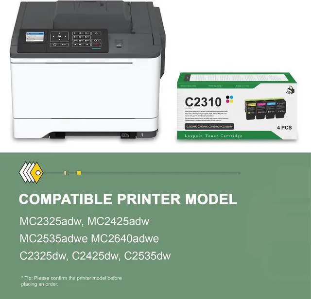 Alt view image 2 of 6 - Ennovor C2310K0 C2310C0 C2310M0 C2310Y0 Toner Cartridge Set (4Pack, BK/C/M/Y) - Replacement for Lexmark C2310 Toner Cartridge C2325dw, C2425dw, C2535dw, MC2325adw, MC2425adw Printer